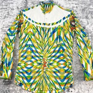 Mandarin Collar Colorful Geometric Kaleidoscope Long Sleeve Button Up Shirt